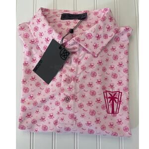 NWT G Fore Pink Skulls Palm Tree Golf Polo Shirt Size Mens Medium NEW